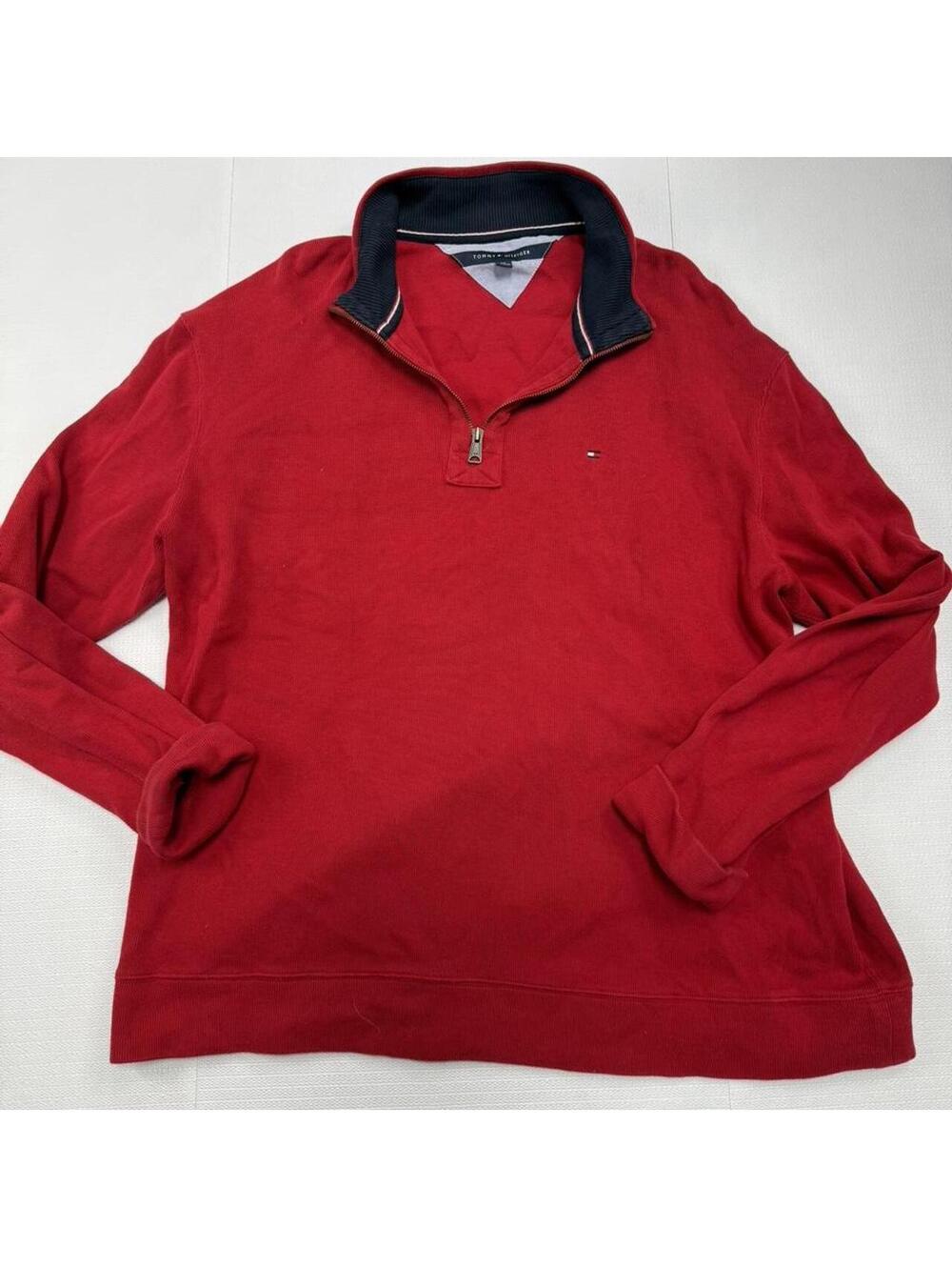 Tommy Hilfiger red quarter zip sweatshirt #preppy #loungewear